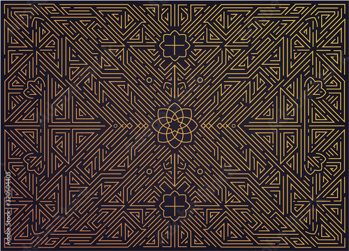Vector abstract golden background with arabic motifs. Art deco wedding, party pattern, geometric