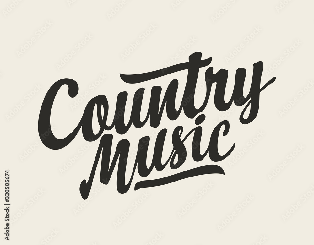 Calligraphic inscription Country music. Vector logo, emblem, label, badge or design element isolated on white background. Creative lettering for t-shirt design in modern style - obrazy, fototapety, plakaty 