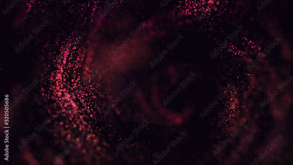 Abstract fairytale background and texture, pink and magenta tones.Thousand small glowing particles flying black background Abstract fairytale background and texture, pink and magenta tones.Thousand small glowing particles flying black background
