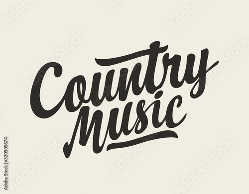Calligraphic inscription Country music. Vector logo, emblem, label, badge or design element isolated on white background. Creative lettering for t-shirt design in modern style