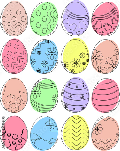 set of easter eggs in watercolor style, vector, happy easter