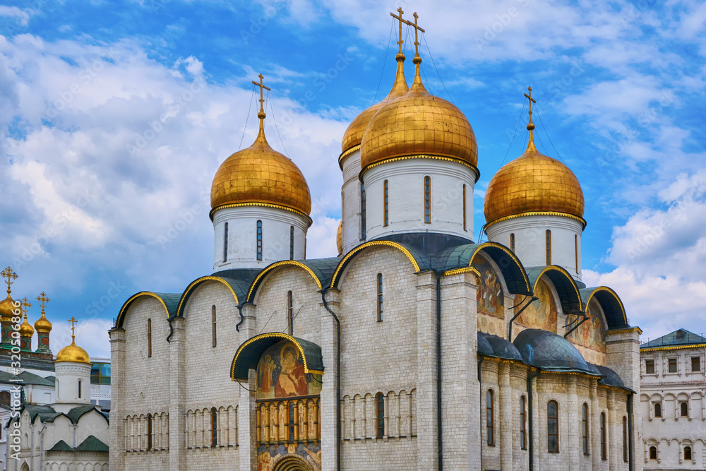 The Assumption Cathedral in Moscow is located on the territory of the Kremlin, built in the 15th century - Kremlin, Moscow, Russia in June 2019
