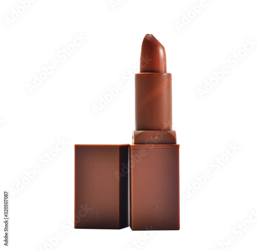 Nude brown lipstick Place the lid open on a white background.