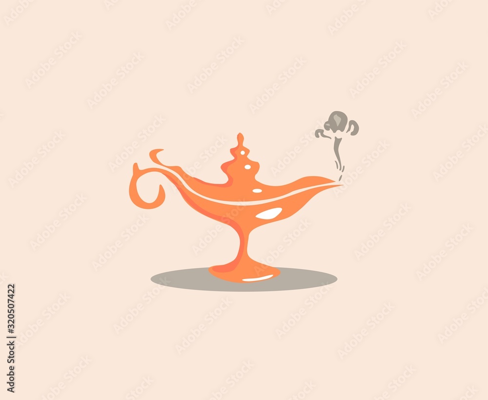 Magic gold lamp with smoke coming out. Cartoon illustration. Magic gold lamp with smoke coming out. Cartoon illustration.