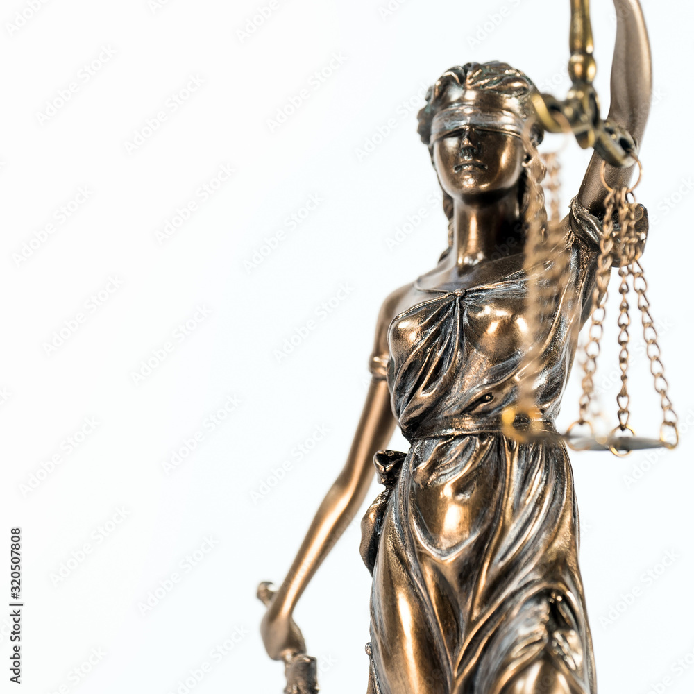 Statue of justice. Law and justice concept. White background with copy space. Statue of justice. Law and justice concept. White background with copy space.