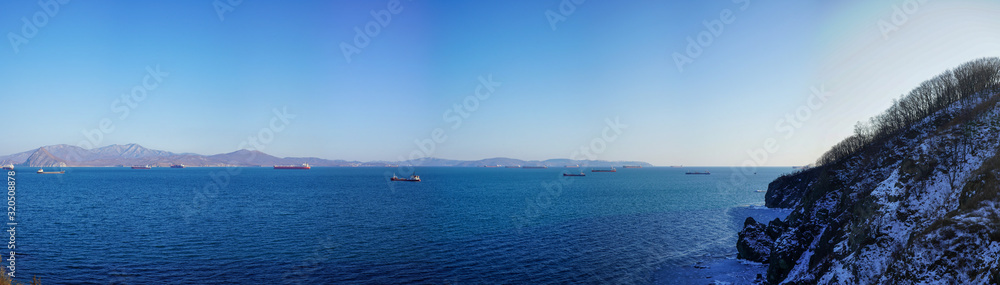 Panorama of the sea landscape with a view of Nakhodka Bay Panorama of the sea landscape with a view of Nakhodka Bay