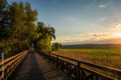 Fototapeta Naklejka Na Ścianę i Meble -  Footbridge on the Olecko Wielkie lake in Olecko, Masuria, Poland