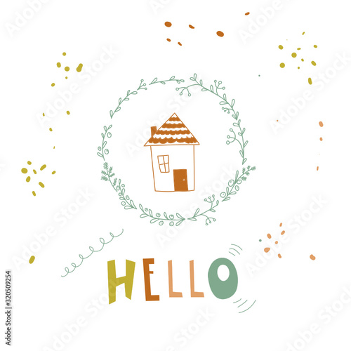 Hello quote. Colored simple text vector, housewarming gift