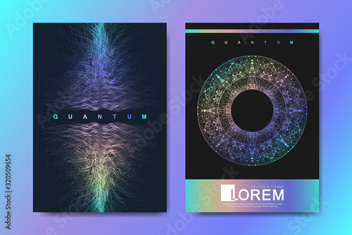 Modern vector template for brochure, leaflet, flyer, cover, banner, catalog, magazine, annual report. Quantum technology. Futuristic explosion design. Big data visualization. Artificial intelligence