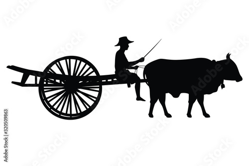 Thai culture cart with cow silhouette vector