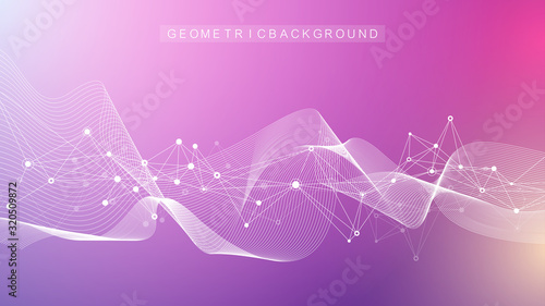 Abstract plexus background with connected lines and dots. Molecule and communication background. Graphic background for your design. Lines plexus big data visualization. Vector illustration.