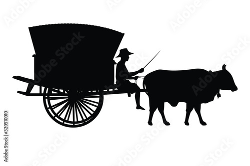 Thai culture cart with cow silhouette vector