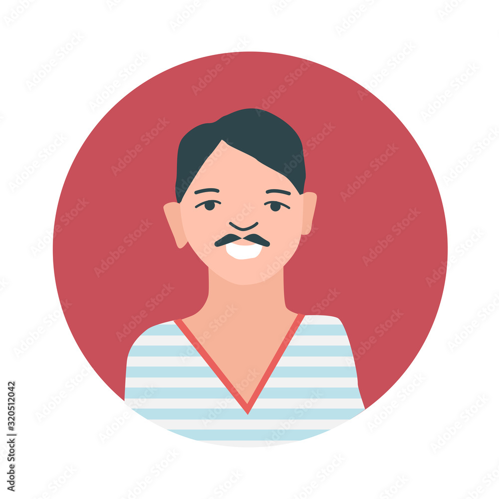 Colourful male face circle in flat style Colourful male face circle in flat style
