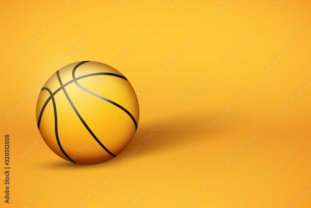 Obraz premium Basketball ball on bright yellow background. Modern Concept Illustration of sport equipment. Minimalistic style. Basketball fun vector Illustration.