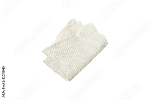 White towel for cleaning and washing on a white isolated background. Cleaning concept. Banner. Flat lay, top view