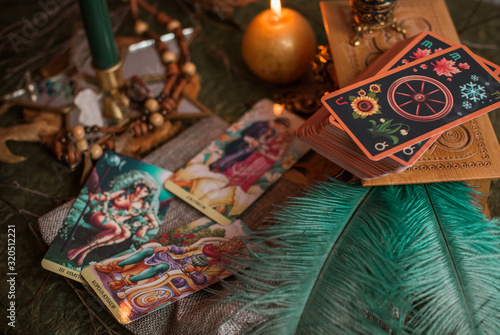 Europe, Ukraine. Kiev February 2: Illustrative Editorial. Concept of divination predictions on tarot cards and other magic