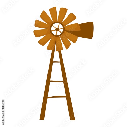 Windmill icon isolated on white background. Wooden rural windpump Vector illustration