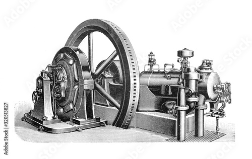 Photo Old gasdynamo machine - Antique engraved illustration from Brockhaus Konversatio