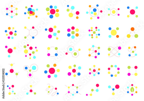Vitamin icon big set. Molecule pharmacy. The chemical biotechnology structure. Multivitamin complex. Blue contour line vector.