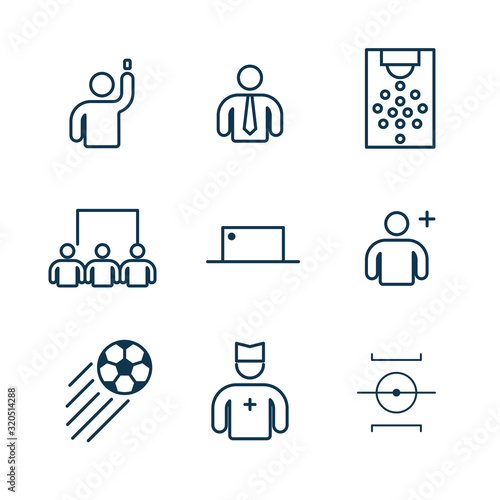 Icons of the soccer team. Line iconography of the football.