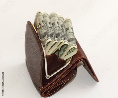 Canvastavla An open Leather wallet full of U