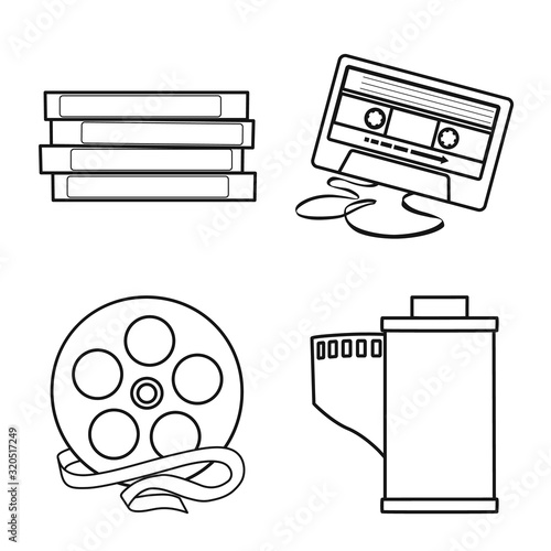 Isolated object of player and device icon. Set of player and equipment stock symbol for web.