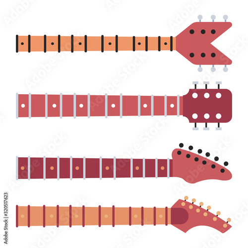 Guitar necks vector flat set isolated on a white background.