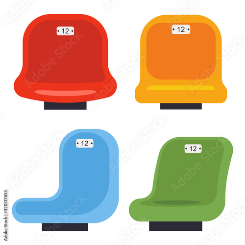 Stadium seats vector cartoon set isolated on a white background.