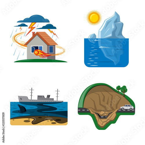 Vector illustration of natural and disaster logo. Collection of natural and risk stock vector illustration.