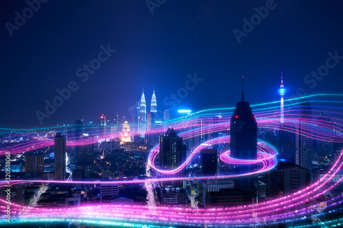 Smart city big data connection technology concept . photo