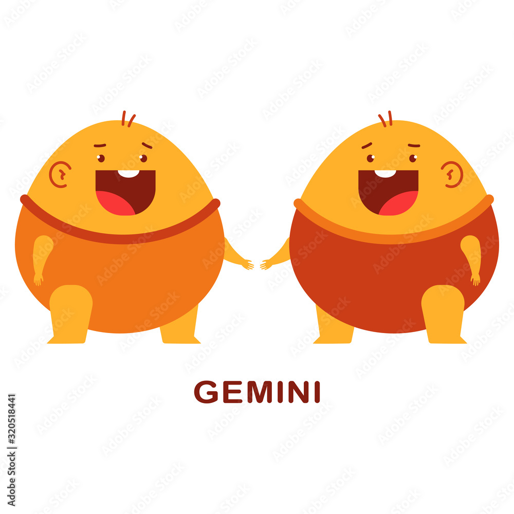 Gemini cute zodiac sign vector cartoon character isolated on a white background. Gemini cute zodiac sign vector cartoon character isolated on a white background.