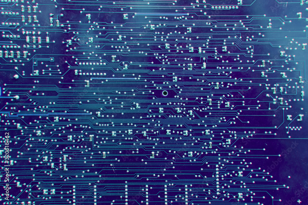 Background blue printed circuit board is a plate made of dielectric. On the surface of which the electrically conductive paths of the electronic circuit are formed.