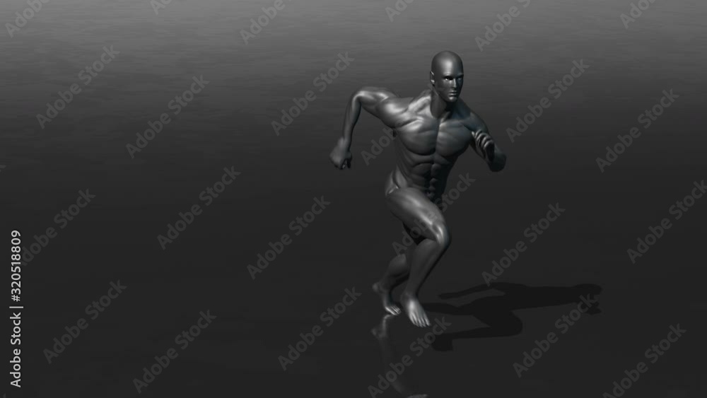 Minimalist back futuristic seamless animation of a muscular man running. Dark glossy elegant background of humanoid or artificial intelligence concept. Minimalist back futuristic seamless animation of a muscular man running. Dark glossy elegant background of humanoid or artificial intelligence concept.