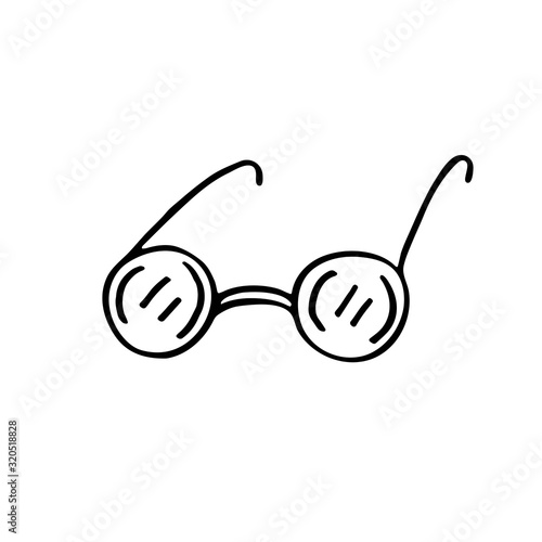 Glasses, medical equipment cartoon doodle hand drawn vector illustration, icon, sticker. Black line art design. Isolated on white background. Easy to change color. Medicine, health care.