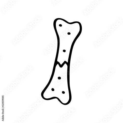 Broken bone, human organ body cartoon hand drawn doodle vector illustration, icon, sticker. Black line art design. Isolated on white background. Easy to change color. Medicine, health care, protection
