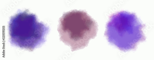 Collection of purple watercolor stains. Vector round decorative elements for packaging, banners, flyers, cards, logos