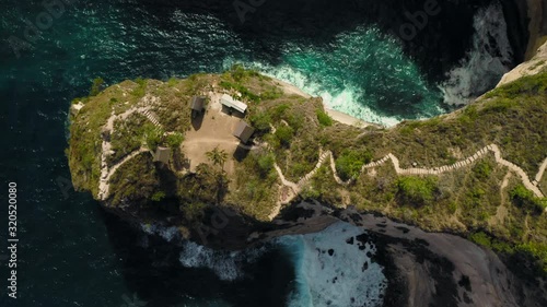 Aerial drone top down view at cliff, Nusa Penida, Bali, Indonesia, 4k photo