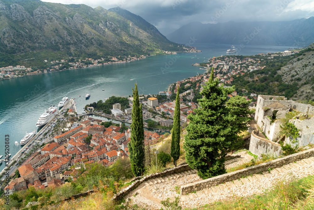 Old town and port of Kotor, Montenegro, view from the medieval fortress