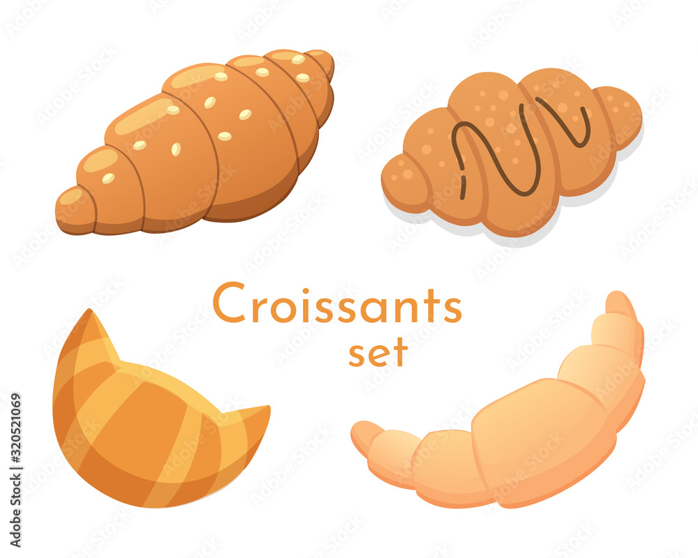 Fresh croissants in different styles vector illustration. Croissant icons set. Fresh croissants in different styles vector illustration. Croissant icons set.