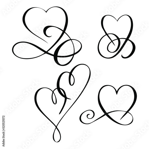 vector image of a heart with curls, elegant brush calligraphy. Illustration isolated for design, postcards, congratulations.
