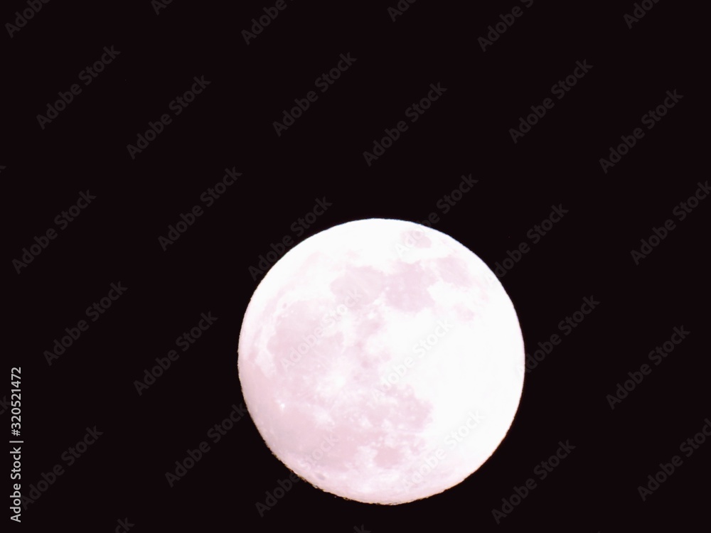 Fototapeta premium Genoa, Italy - 01/15/2019: Beautiful caption of the moonlight over the village in winter days with some trees and leaves in the background by night and by day.