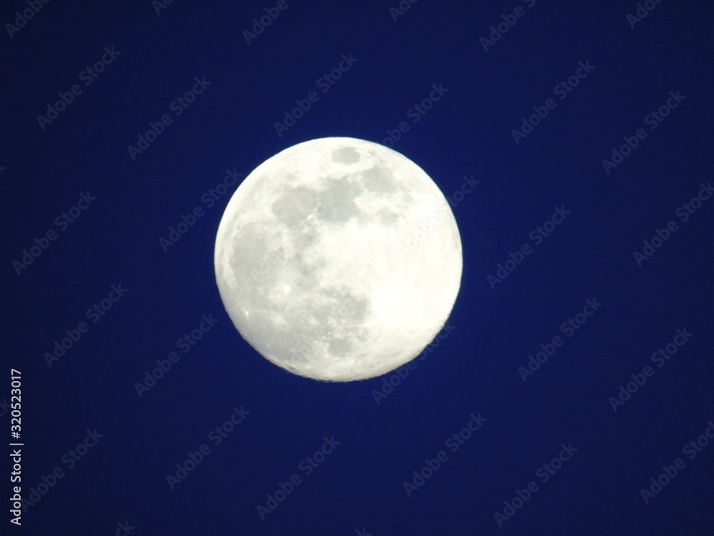 Genoa, Italy - 01/15/2019: Beautiful caption of the moonlight over the village in winter days with some trees and leaves in the background by night and by day. Genoa, Italy - 01/15/2019: Beautiful caption of the moonlight over the village in winter days with some trees and leaves in the background by night and by day.