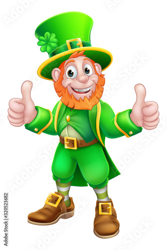 A Leprechaun St Patricks Day cartoon character mascot giving a thumbs up