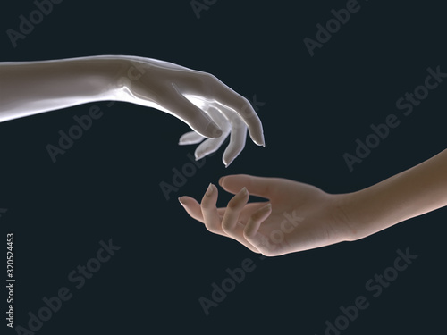 artificial and human hand reach for each other