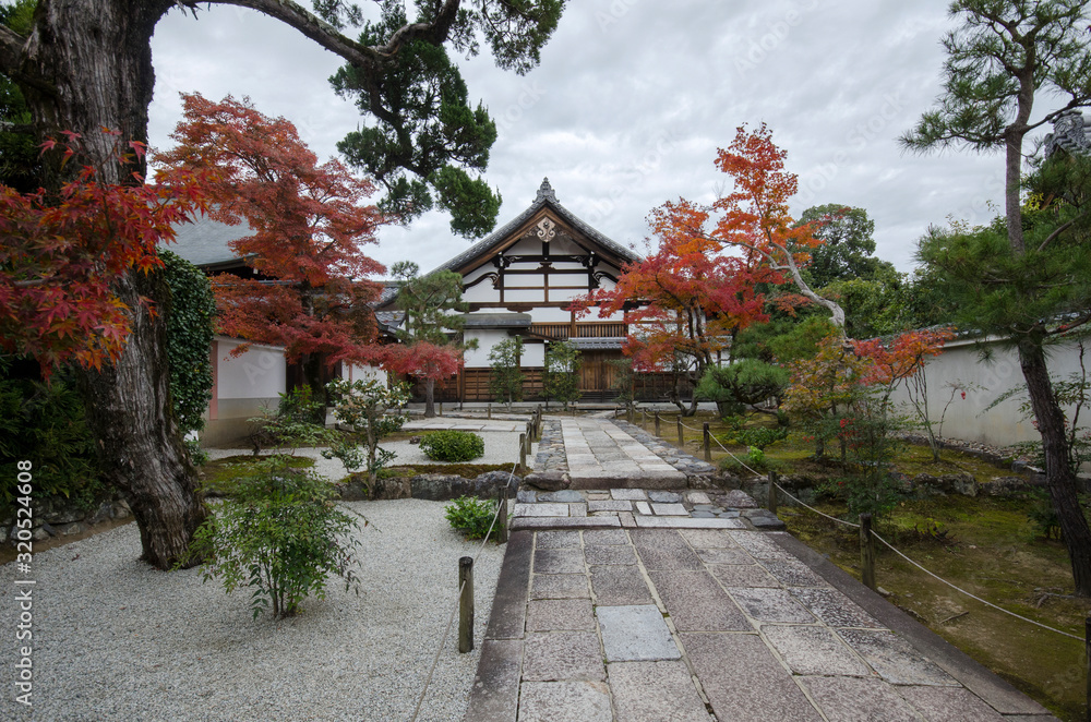 Colorful autumn park in Tenryuji temple garden at Kyoto, Japan.