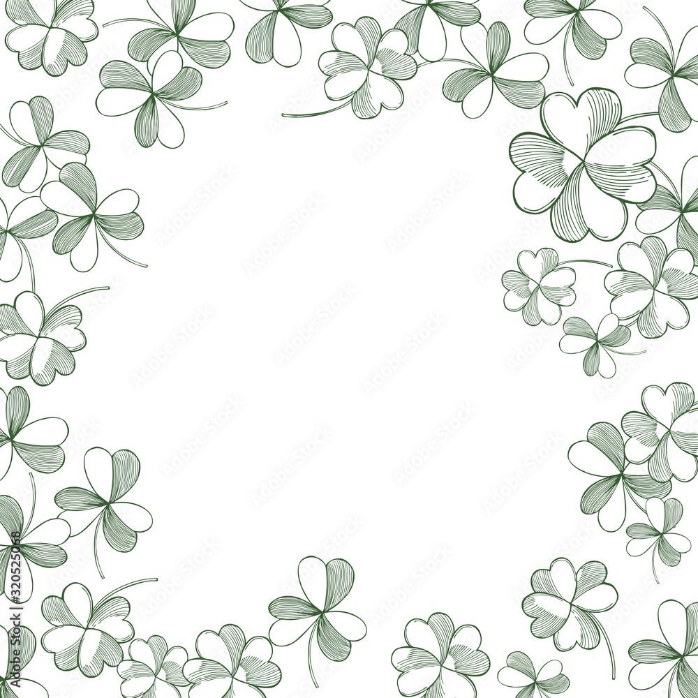 Saint Patrick's Day background with with hand drawn green clover. Sketch illustration Saint Patrick's Day background with with hand drawn green clover. Sketch illustration