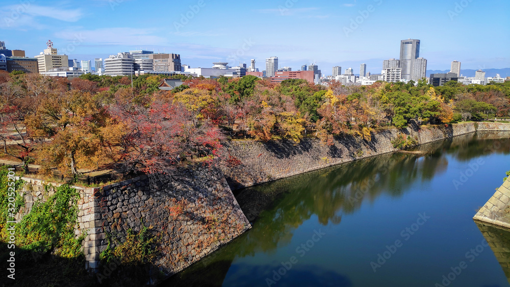 Fortification and ditch water around Osaka Castle for protection