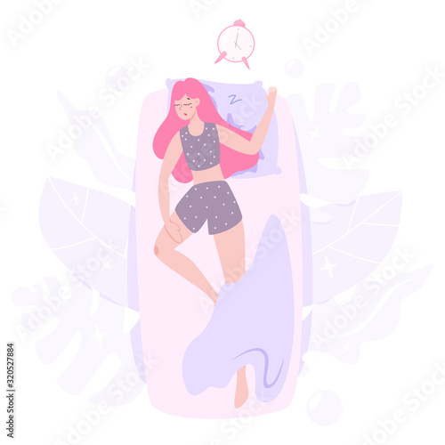 Woman sleeping. Person rest in the bed on the pillow