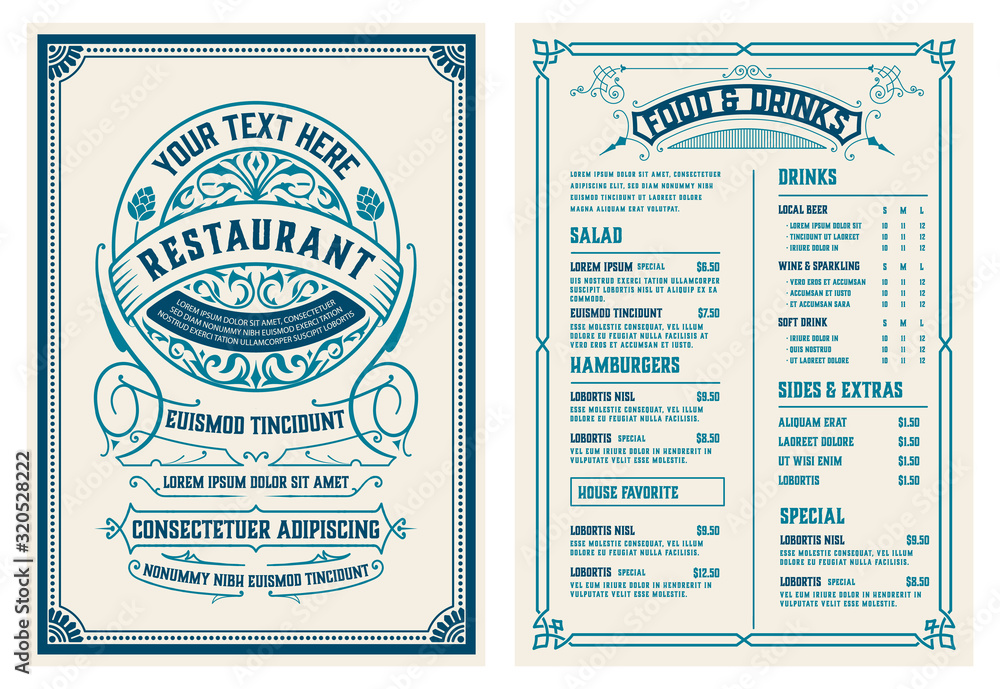 Vintage Menu with classic and premium ornaments