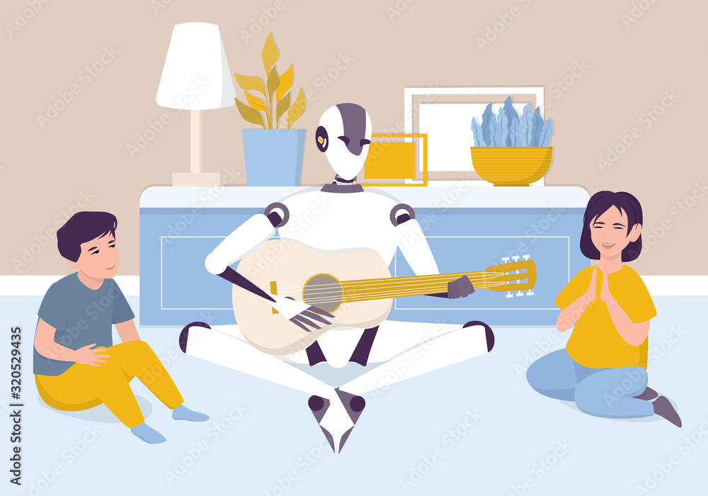 Obraz premium Artificial intelegence as a part of human routine. Domestic personal robot